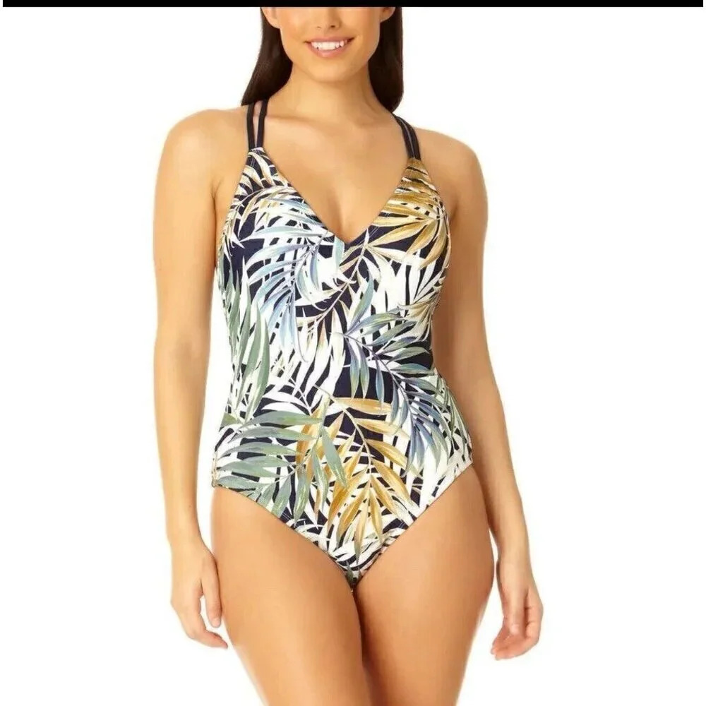 NWT Hurley Women UPF 50+ Stretchâ Midweight One Piece Swimsuit Green, Size Large